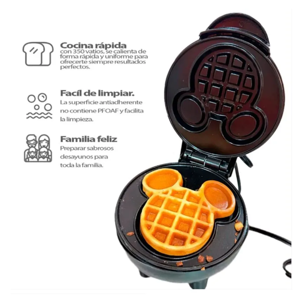 Mini waflera antiadherente Mickey Mouse